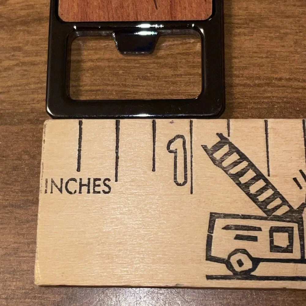 New In Box Dark Bronze Bottle Opener Key Ring Wood Inset Live Distinctive